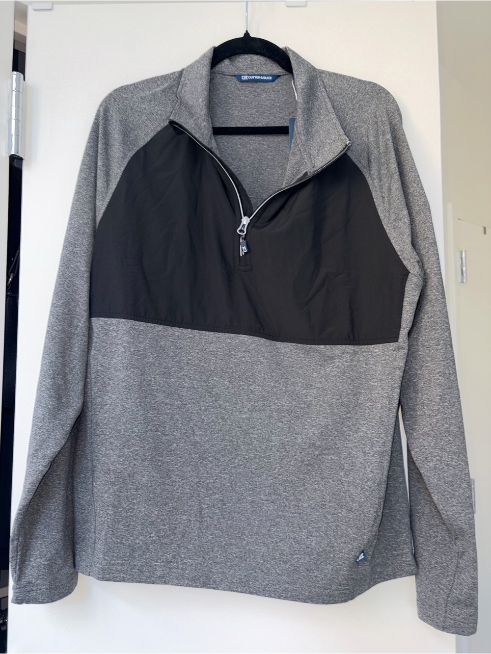 Cutter & Buck Men's Gray Quarter-Zip Sweater with Black Chest Panel